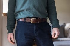 Elevate your style with the timeless charm of this handcrafted leather belt. The full grain leather ensures a luxurious feel and graceful aging. The vegetable-tanning process creates a supple texture and rich colour that only gets better with wear.  Choose between either solid cast brass or stainless steel buckles, both providing a stylish accent and long-lasting durability. These high-quality fittings not only secure the belt firmly but also add a touch of sophistication to any outfit, making a Belt Men Outfit, Brown Belt Men, Graceful Aging, Casual Leather Belt, Classy Outfits Men, Outfit Making, Brown Leather Belt, Brown Belt, Outfits Men