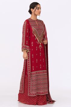 Red chiffon kurta with floral motifs in tribal thread embroidery and tassel sleeves. Paired with striped palazzo and embroidered dupatta.
Components:3
Pattern:Embroidered
Type of Work:Floral
Neckline:Keyhole
Sleeve Length:Long Sleeves
Fabric:Chiffon
Color:Red
Other Details:
Sequin work
Floral motifs
Occasion:Sangeet, Wedding - Aza Fashions Georgette Kurta For Reception, Traditional Kaftan With Intricate Embroidery For Reception, Bohemian Georgette Palazzo Set For Festive Occasions, Bohemian Festive Palazzo Set In Georgette, Embroidered Anarkali Georgette Kaftan, Embroidered Anarkali Style Georgette Kaftan, Intricate Embroidered Georgette Kaftan For Eid, Intricate Embroidery Georgette Kaftan For Eid, Georgette Kaftan With Zari Work For Festivals