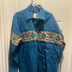 Men's Pan Handle Slim Size Xl Button Shirt Blue Nwt Western Style Blue Tops With Buttons, Blue Western Shirt With Button Closure, Western Blue Button-up Top, Button Down Shirt Mens, Country Shirts, Men's Button Down Shirt, Fishing Shirts, Athletic Fits, Western Shirts