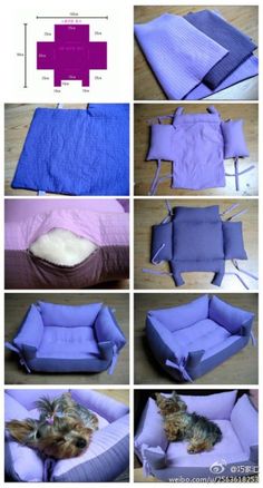 there are many different pictures of the same dog bed that is made out of material