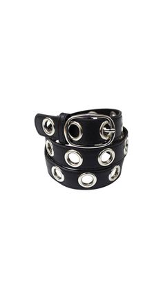 I love these belts because you don't need to worry about extra holes! Attach any chain to the eyelets Measurements: Length: 42" Width: 1.15" Edgy Black Belt Buckles, Trendy Black Chain Belt With Removable Feature, Adjustable Black Metal Chain Belt, Trendy Silver Belt Buckle With Belt Included, Belt Png, Grommet Belt, Jewelry Words, Cuff Rings, Unisex Clothing