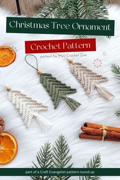 christmas tree ornament crochet pattern with oranges and cinnamon sticks