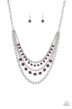 Featuring vivacious purple stone accents, mismatched silver chains layer below the collar for a seasonal look. Features an adjustable clasp closure. Sold as one individual necklace. Includes one pair of matching earrings. If you're looking for matching jewelry, shop the purple and silver collections on this website. Mix and match accessories to create your own unique set. Paparazzi Accessories Jewelry, Purple Necklace, Silver Chains, Fish Hook Earrings, Paparazzi Accessories, White Necklace, Purple Stones, Paparazzi Jewelry, Short Necklace