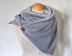 Wrap Scarf Triangle Scarf Button Scarf Knitted Scarf Loop Reversible Scarf Herringbone Grey Autumn Winter Jersey Scarf Wrap scarf with classic herringbone pattern This button scarf looks like a triangular scarf. It is wrapped around the neck twice and closed with a button. The front is made of simple jersey with a herringbone pattern - dark blue on natural white. A thick jersey was chosen for the back of the wrap scarf. Would you like a different color for the lining or cozy fleece? Feel free to Grey Autumn, Jersey Scarf, Button Scarf, Scarf Knitted, Reversible Scarf, Triangle Scarf, Navy Grey, Wrap Scarf, Fish Bone