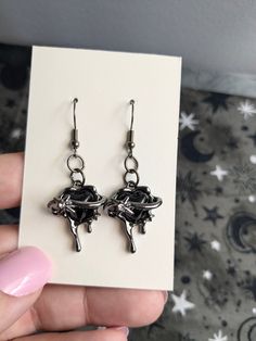 Perfect for those who adore vintage or witchy vibes, these unique earrings add a touch of dark elegance to any outfit. Handcrafted with care, they embody a fusion of gothic charm and modern style!  These are one of a kind in my store- what you see pictured is what you will receive!  Materials are nickel-free and safe for sensitive skin!  Small customizations can be done as all pieces are made to order. Simply send me a message and I will always do my best to accommodate! Emo Goth, Adored Vintage, Witchy Jewelry, Heart Earrings, Unique Earrings, Vintage Earrings, Favorite Jewelry, Jewelry Earrings Dangle, Dangle Drop Earrings