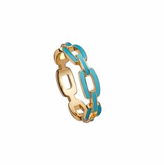 A vibrant update to our best-selling chain link ring, this enameled version enlivens your hands by adding a splash of color. Also available in various shiny metals or dotted in diamonds. Looks perfect alone, layered with other rings and adds extra glam with a colorful mani. - Gold vermeil, sterling silver, or 14K yellow gold with colorful enamel option- Available in ring sizes 5-9- Slip on ring Chain Link Ring, Link Ring, Solid Gold Chains, Linking Rings, Enamel Ring, Enamel Jewelry, Acrylic Earrings, Lariat Necklace, Chain Ring