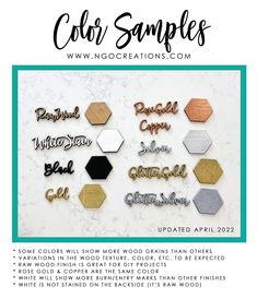 the color samples for this project include gold, silver and black hexagons