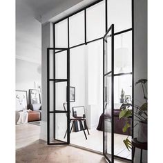 double iron french door with two sidelights and transom Interior Glass Doors Ideas, Door Scandinavian, Door Aluminium, French Double Doors, Glass Partition Wall, Office Partitions, Glass Doors Interior, Glass Partition, Sliding Doors Interior