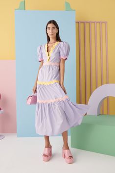 AQUA DRESS PURPLE – CELIA B Timeless Clothing, Luxury Resort Wear, Pastel Dress, Aqua Dress, Ric Rac, Yellow And Pink, Bright And Beautiful, Fashion Diy, Casual Date