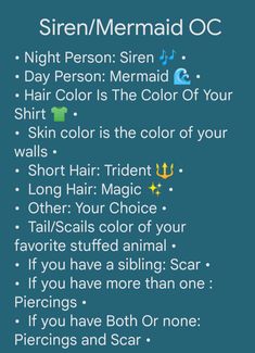 the different colors of hair are shown in this text description for siren / mermaid oc