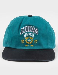 ADIDAS Varsity 5 Panel Strapback Hat - TEAL GREEN | Tillys Wwe T Shirts, Flannel Sweatshirt, Graphic Trends, Boys Graphic Tee, Hat Embroidery, Boys Backpacks, Girls Graphic Tee, Strapback Hats, Mens Trends