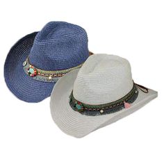 Adjustable Fringe Hats, Southern Style Summer Hats For Western-themed Events, Casual Blue Hat Bands For Festivals, Blue Western Hat For Vacation, Western Blue Wide Brim Sun Hat, Adjustable Sun Hat With Fringe And Curved Brim, Western Style Blue Straw Hat For Summer, Blue Summer Hats For Country Events, Blue Western Straw Hat For Summer