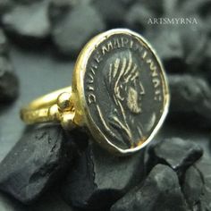 ARTSMYRNA METAL: 925k Silver GEM: Bronze Replica Coin COATING: 24k gold over (We can made a special type of coating for your personal preference ) MATERIEL : 925K Sterling Silver ( Some of my items vermeil gold over silver for looks rich . But i can finish in silver too ) PAYMENT : We accept paypal payment RING SIZE: 6 (your desired size is made) SPECIAL ORDER IS MADE. If you send us a photo of your desired model (you can send your gem.) We can do it for you. We can make any design you want with 14k Gold Byzantine Round Ring, 14k Gold Byzantine Style Round Rings, 14k Gold Byzantine Style Rings, Elegant Gold Ring For Commemoration, Byzantine Style Signet Ring For Anniversary, Elegant Yellow Gold Rings For Commemoration, Byzantine Engraved Round Ring For Anniversary, Hallmarked Brass Engraved Ring, Byzantine Engraved Ring For Anniversary