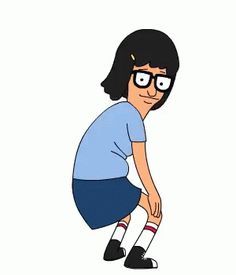 an animated girl with glasses and knee socks