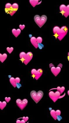 pink hearts and stars on a black background