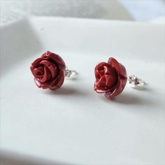 summer rose earrings red rose earring studs Earstuds Sterling Silver Gold Roses Red Green, David Kushner, Cottagecore Jewelry, Perfume Jewelry, Clean Sterling Silver, Rose Stud Earrings, Summer Rose, Mini Roses, Red Earrings