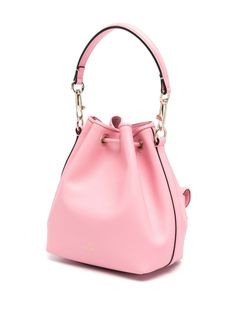 Valentino Garavani Locò Leather Bucket Bag - Farfetch Calf Leather Bucket Bag With Handle Drop For Travel, Elegant Pink Bucket Bag With Double Handle, Pink Calf Leather Bag For Formal Occasions, Formal Pink Top Handle Bucket Bag, Travel Bucket Bag With Handle Drop In Calf Leather, Calf Leather Bucket Shoulder Bag With Removable Pouch, Calf Leather Bucket Shoulder Bag With Adjustable Strap, Calf Leather Bucket Bag With Adjustable Strap, Calf Leather Bucket Bag With Detachable Strap For Shopping