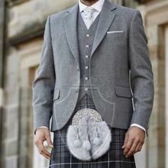 Men's Scottish Grey Wool Argyle Kilt Jacket With 5 Button Vest 17th Century Argyle Wedding Jacket | Chest Size 34" to 54" Inches. Matching wooden style buttons. Fully lined with satin. 3 pockets at front. 2 internal pockets. 2 pocket waistcoat. Waistcoat is also fully lined and has 5 matching buttons. COMPLETE CUSTOMISE JACKET: Scottish Clans Attire is the Ultimate Scottish Clothing and Accessories Shop that offer an Extensive Range of High-Quality Costume Made Outfits. We offer the ultimate cus Wedding Three-piece Suit With Suit Collar, Single Breasted Long-sleeved Three-piece Suit For Wedding, Classic Fitted Tweed Jacket For Wedding, Classic Long Sleeve Three-piece Suit For Wedding, Fitted Classic Tweed Jacket For Wedding, Classic Long Sleeve Three-piece Wedding Suit, Winter Wedding Single Breasted Three-piece Suit, Tailored Wedding Blazer With Buttons, Classic Wedding Suits With Button Closure