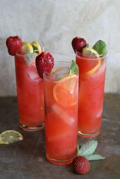 three glasses filled with watermelon and lemonade