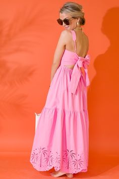 Palm Eyelet Hem Maxi, Pink Pink Vacation Dress, Palm Beach Outfits, Pink Preppy Outfit, Pink Summer Dresses, Palm Beach Fashion, Attire Guide, Preppy Dress, Sew Dress, Palm Dress