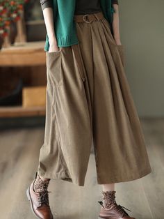 Sku FD-111126 Material Corduroy Style Loose , Wide Leg Feature Elasticity , Solid Color Occasion Vintage , Artistic Retro Seasons Autumn , Winter Type Casual Pants Bottoms Color GREEN,KHAKI,BLACK,COFFEE Size One_size Please consult the size chart we provide for this item's measurements to help you decide which size to buy.Please note: There may be 1-3cm differ due to manual measurement.CMINCH Waist Hips Thigh Leg Opening Bottom Length One_size 62-102 148 84 86 79 Model's information : Weight : 48 KgHeight : 163 Cm (64.17 Inches)Bust : 81.5 Cm (32.09 Inches)Waist : 62 Cm (24.41 Inches)Hips : 91 Cm (35.83 Inches)Size : One_size Dressing Over 60, Seasons Autumn, Winter Typ, Coffee Sizes, Green And Khaki, Black Coffee, Casual Pants, Autumn Winter, Wide Leg