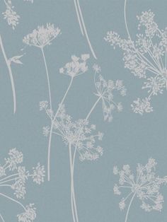 a blue and white wallpaper with flowers on it