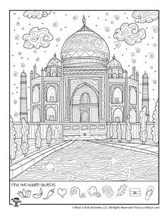 an adult coloring book with the tajwa mosque in india