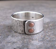 Men's Double Copper Riveted Sterling Silver by TammysTreasureChest Rivet Jewelry, Riveted Ring, Cold Connections, Silversmithing Jewelry, Mixed Metal Jewelry, Mens Ring, Riveting, Black Rhodium, Gorgeous Jewelry