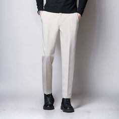 Semi-formal Beige Trousers, Gray Slim Fit Tapered Leg Dress Pants, Gray Slim Fit Dress Pants With Tapered Leg, White Tailored Pants For Semi-formal Occasions, Gray Slim Fit Straight Pants, Slim Fit Ankle-length Pants With Welt Pockets, Semi-formal Fitted Gray Pants, Fitted Gray Semi-formal Pants, Classic Slim Fit Wide Leg Pants