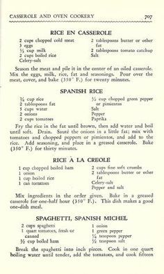 an old recipe book with spanish words and pictures on the page, which includes instructions for how to cook