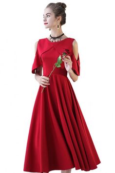 Burgundy Midi Length Party Dress Simple with Sleeves - $69.3 #BLS86055 - SheProm.com Red Midi Dress For Banquet, Red A-line Midi Dress For Banquet, Red A-line Mini Dress For Banquet, Red A-line Midi Dress For Prom, Red Midi Dress For Spring Banquet, Red A-line Summer Evening Dress, Spring Banquet Red Midi Dress, Red Maxi Dress For Summer Banquet, Red Knee-length Midi Dress For Banquet