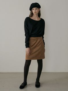 Editor's NotesThis basic mini skirt is made from eco-suede that's warm and ideal for winter season. It's designed in A-line silhouette with high-waist that makes elongated looking and the length is just right for comfortabl - Concealed back zip closure- High waist- A-line silhouette- Mini-length- LinedMeasurements (in.) S / M - Total Length: 19.3 in. / 20.1 in.- Waist: 12.6 in. / 13.8 in.  - Hip: 17.3 in. / 18.1 in.  - Hem: 20.5 in. / 21.3 in. * Recommend size S for waist size 24-26, size M for waist size 27-28.Model Info: 5'5 / Fitting size SComposition & Care- 90% Polyester, 10% Span- Dry cleanDesigner- by REORG Basic Mini Skirt, Suede Mini Skirt, Winter Season, Waist Size, Mini Skirt, Camel, High Waist, A Line, Mini Skirts