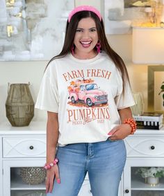 Introducing our "Farm Fresh Pumpkins Pink Truck Graphic Shirt," a charming and stylish way to celebrate the autumn season. Available in sizes YXS through 5XL, this shirt features the delightful phrase "Farm Fresh Pumpkins Hand Picked Daily" alongside a cute pink farm truck filled with pumpkins, capturing the essence of pumpkin season and fall festivities.
Crafted from high-quality, soft materials, this shirt ensures all-day comfort, making it perfect for pumpkin patch visits, fall festivals, Tha Fun Short Sleeve Tops For Fall, Cute Short Sleeve Fall Shirt, Cute Short Sleeve Shirt For Fall, Cute Short Sleeve Tops For Fall, Cute Pre-shrunk Shirt For Fall, Farm Fresh Pumpkins, Pink Truck, Fall Festivals, Fall Festivities