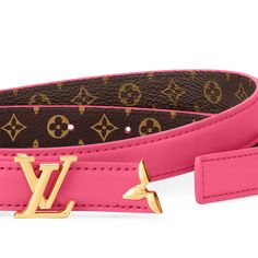 LOUIS VUITTON® - Pretty Lv 20mm Reversible Belt - Rose Poudre Louis Vuitton Belt, Reversible Belt, Louis Vuitton Official, Monogram Canvas, Gold Tone Metal, Pretty Things, Louis Vuitton, Monogram, Buckle