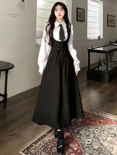 Color: Black Suit, Size: S White Shirt With Tie, Suit Dress Women, Retro Fashion Outfits, Shirt Elegant, Midi Dress Elegant, Split Long Dress, White Slip Dress, Midi Dress Style, Black Slip Dress