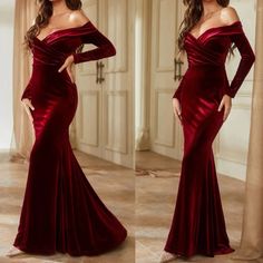 Elegant Red Outfit Classy, Long Sleeve Red Dress Formal, Classy Christmas Dress, Red And Gold Dress Formal, Red Date Dress, Christmas Gala Dress, Revenge Dress Ideas, Christmas Dress Women Classy, Nye Wedding Dress