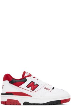 New Balance - White & Red 550 Sneakers Leather Sports Sneakers With Logo Patch, Leather Sneakers With Logo Patch For Sports, Low-top Sports Sneakers With Appliqué Logo, Classic Low-top Sneakers With Logo Patch, Low-top Sneakers With Appliqué Logo For Sports, Red High-top Sneakers With Embroidered Logo, Red Casual Sneakers With Embroidered Logo, Casual Red Sneakers With Embroidered Logo, High-top Sports Sneakers With Appliqué Logo