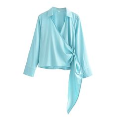 F00155245 -102 Blouse Korean Style, Satin Texture, Shirts Style, Spring Break Outfit, Colorful Crop Tops, White Lace Blouse, Trumpet Sleeve, Clothing Casual, Early Spring Outfits