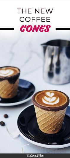 two plates with ice cream cones on them, one is black and the other is white