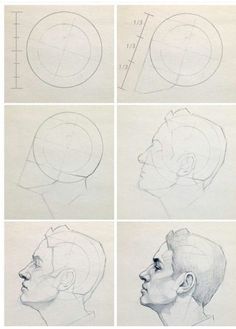 four different views of the head of a man