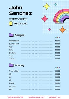 the price sheet for john sanchez's graphic designer pricing list