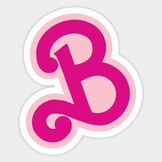 a pink and white sticker with the letter b in it's lower half