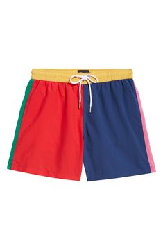 Colors pop from every angle of these quick-drying swim shorts cut at an abbreviated length inspired by early 20th century style. 5" inseam; 23" leg opening; 11" front rise; 15" back rise (size Medium) Elastic/drawstring waist Side-seam pockets Mesh liner 100% polyamide Dry clean or machine wash, dry flat Made in Portugal Designer Clothing Red Swim Trunks With Built-in Shorts For Poolside, Red Swimwear With Built-in Shorts For Beach Season, Multicolor Athleisure Shorts For Beach, Red Nylon Swim Trunks For Beach, Summer Red Swim Trunks For Poolside, Summer Style Red Swim Trunks For Poolside, Red Summer Swim Trunks For Poolside, Red Short Swimwear For The Pool, Red Short Swimwear For Pool