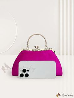 Bird in Bag - Square Hot Pink Metal Decorative Bag Pink Details, Bird In Bag, Bag Bag, Square Bag, Polyester Material, Top Handle, Hot Pink, Kiss, Size Medium