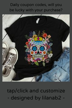 Sugar Skull Dia De Los Muertos Day of the Dead T-Shirt - tap, personalize, buy right now! #TShirt #day #of #the #dead, #dia Skull Day Of The Dead, Mexican Holiday, Colorful Skulls, Halloween Shirts, Halloween Party Costumes, Dia De Muertos, Day Of The Dead, Hoodie Sweater, A Dress