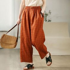 Orange Gingham, Linen Wide Leg Pants, Hawaii Dress, Grandma Fashion, Gingham Linen, Tank Top Outfits, Abaya Dress, Modest Wear, Hooded Dress