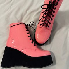 Never Worn, Bubblegum Pink Platform Pots. Vegan Leather And Suede Platforms. Size 6.5