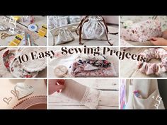 many different images of sewing projects with the words 10 easy sewing projects written in large letters