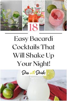 Collage of 4 easy bacardi cocktails. Mixed Drinks With Bacardi, Bacardi Rum Drinks Easy, Drinks With Bacardi, Bacardi Mixed Drinks, Bacardi Lemon Drinks Recipes, Bacardi Limon Drinks Cocktail Recipes, Bacardi Drinks, Bacardi Gold, Bacardi Cocktail