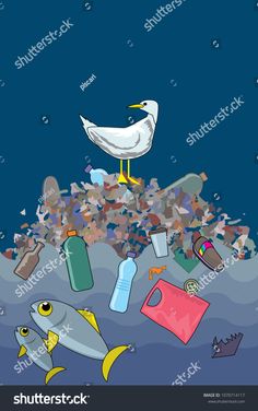 a seagull standing on top of a pile of garbage